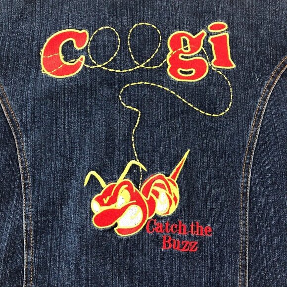 Coogi Denim Jacket Teen Youth Catch The Buzz Bumblebee Red Yellow Size XL - Picture 2 of 12